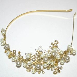Vintage Style Pearl & Crystal Gold Metal Headband